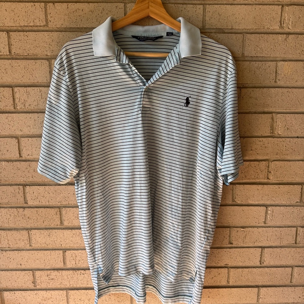 Polo Golf by Ralph Lauren Men's Light Blue Striped Polo Sz Medium